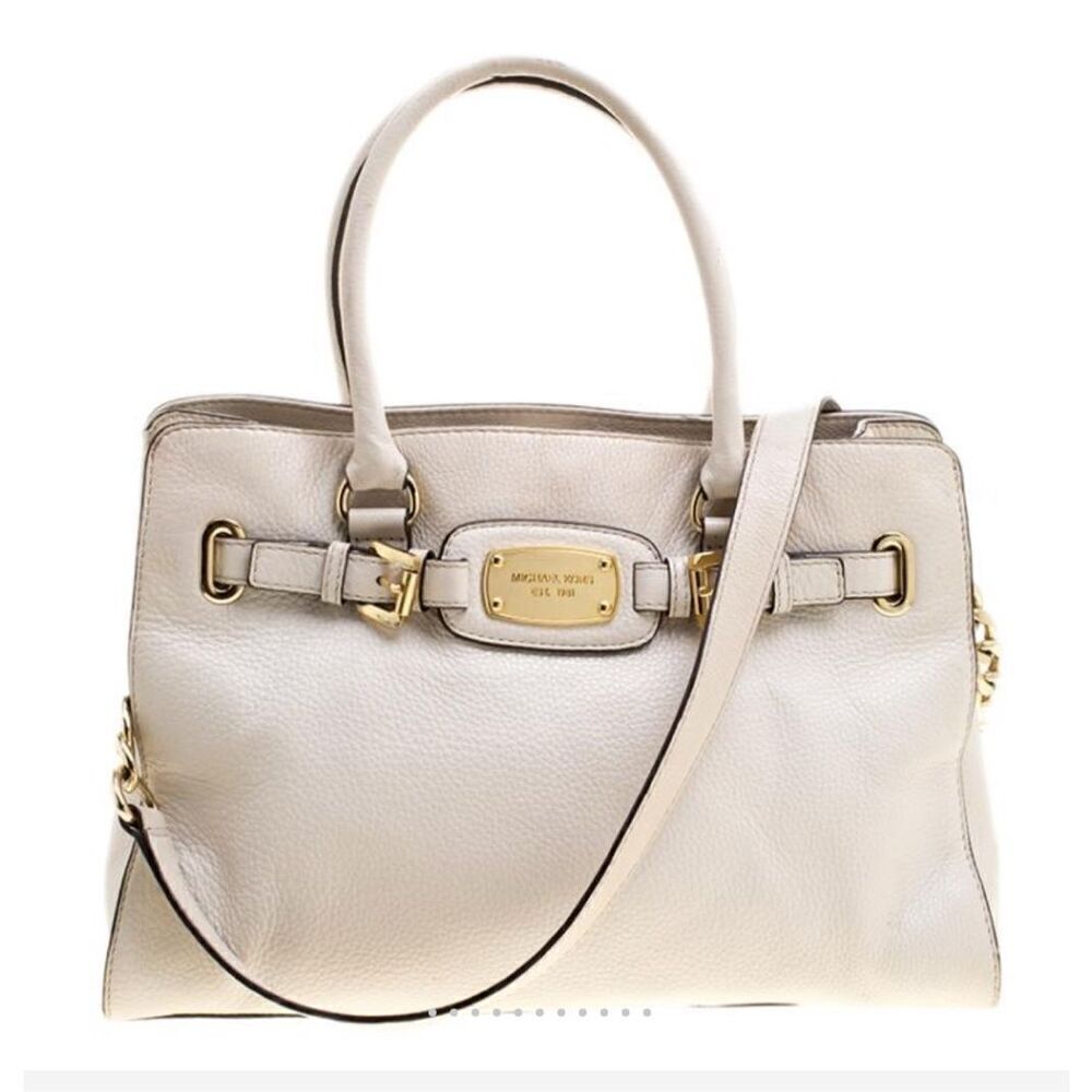 Michael Michael Kors MK Off White Leather East West Hamilton Tote Cream Shoulder